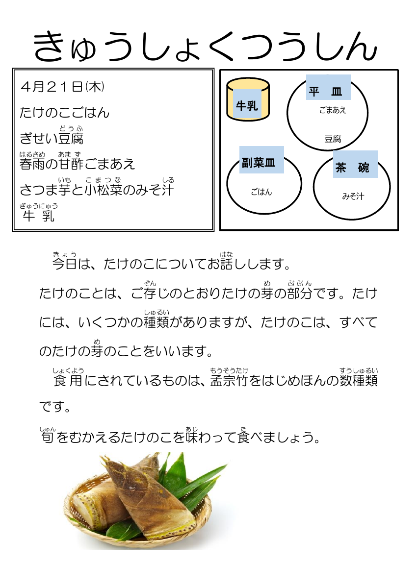 4.21給食通信タケノコ.pdfの1ページ目のサムネイル