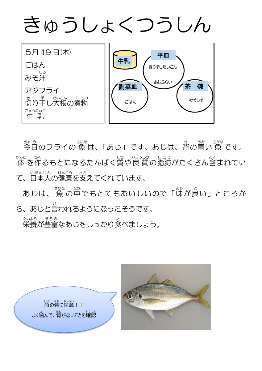 5.19給食通信アジフライ.pdfの1ページ目のサムネイル