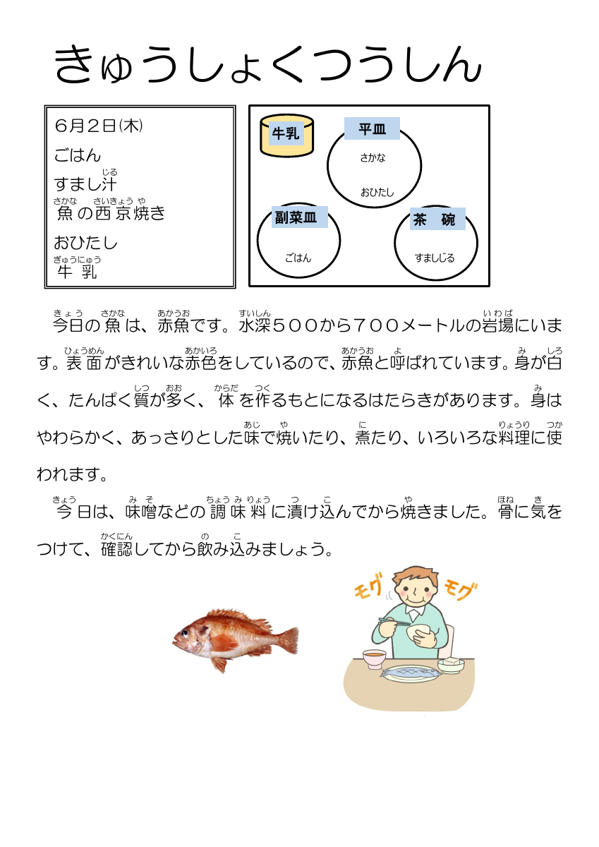 6.3給食通信魚焼き（赤魚）.pdfの1ページ目のサムネイル