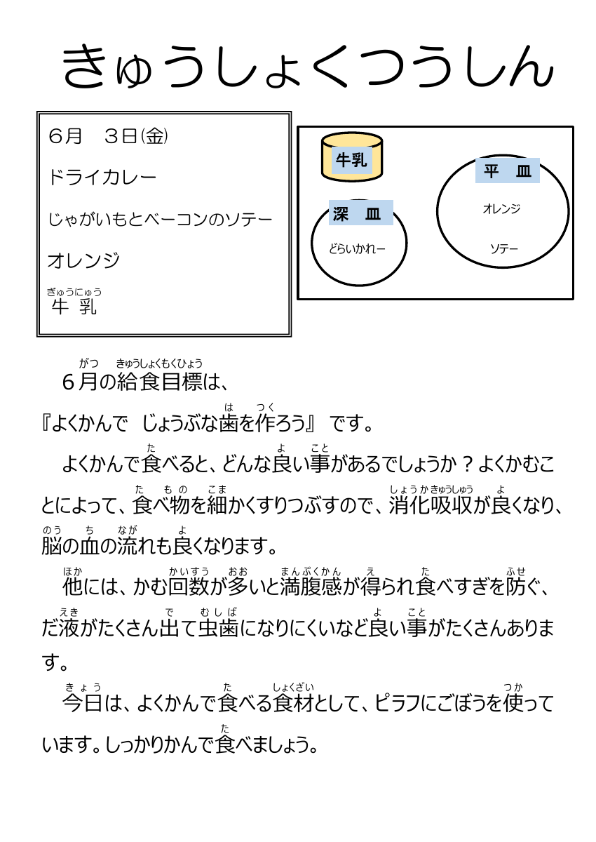 6.30給食通信ドライカレー（さくらんぼ）.pdfの1ページ目のサムネイル
