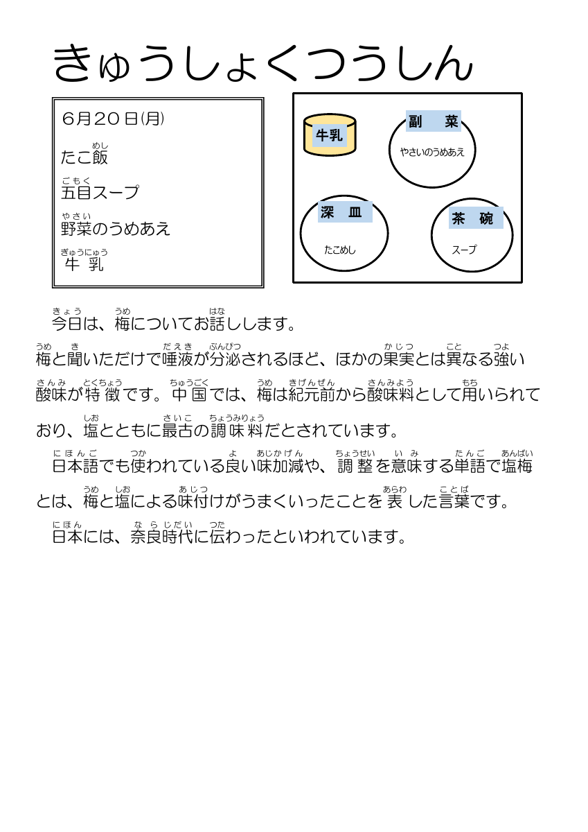 6.21給食通信たこ飯.pdfの1ページ目のサムネイル