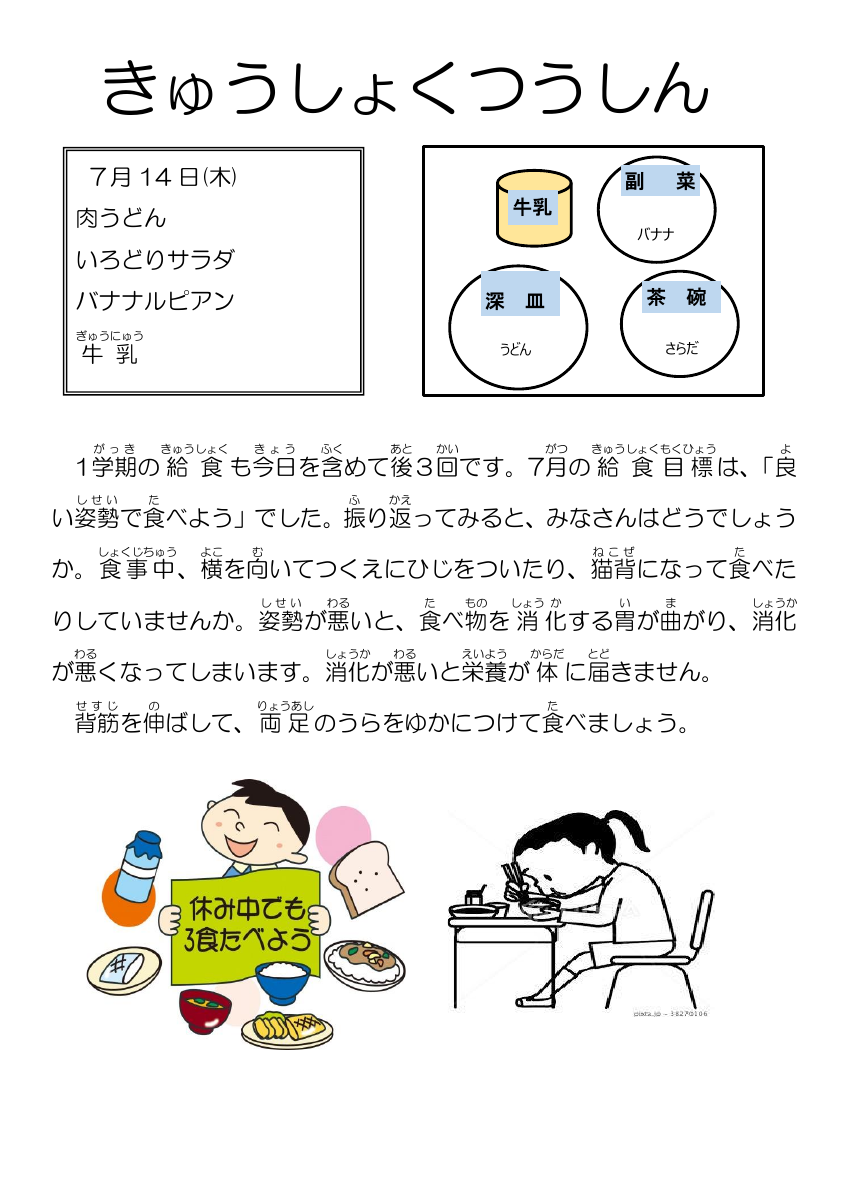 7.16給食通信肉うどん（姿勢）.pdfの1ページ目のサムネイル